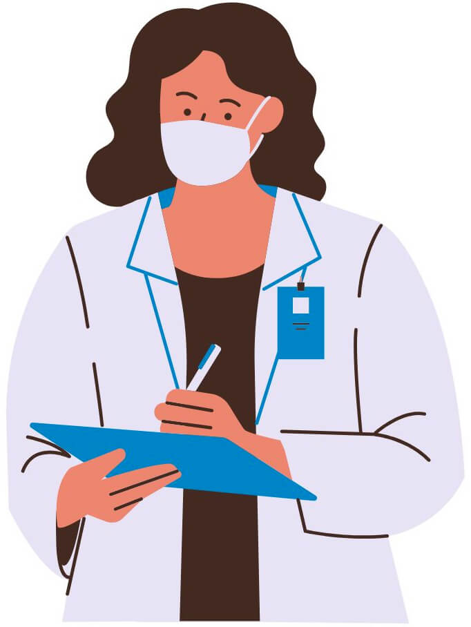 Doctora escribiendo informe médico